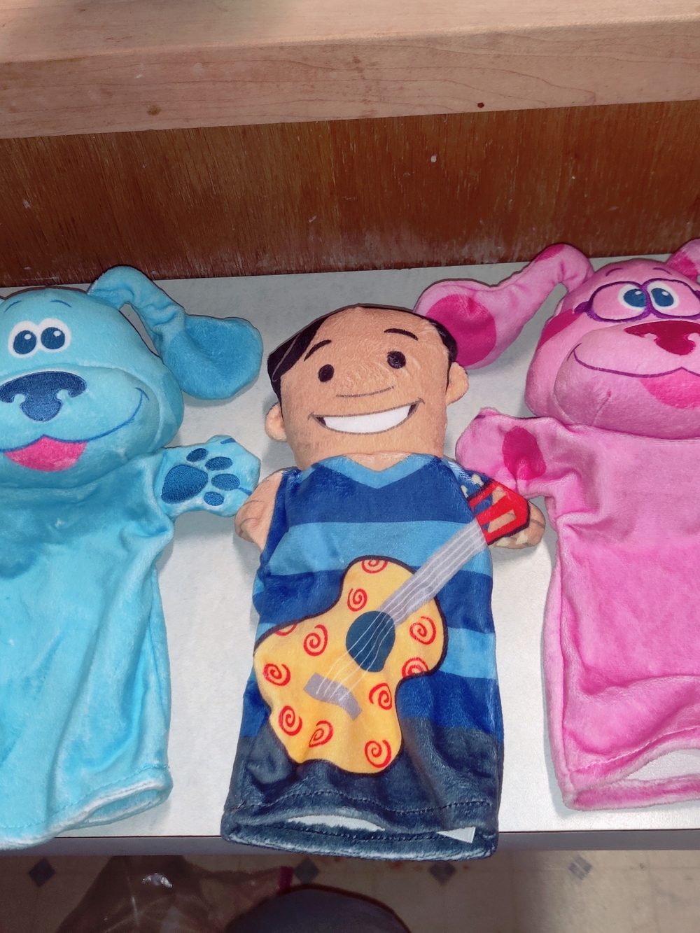 Nickelodeon Blues Clues TV Show Plush Hand Puppets - Blue & Magenta Dogs & Josh